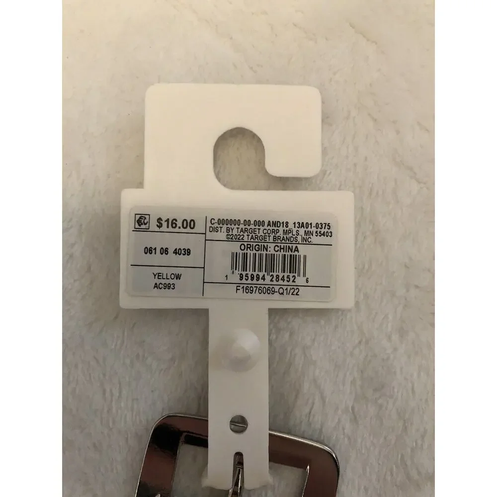 A New Day Womens Belt Small Pale Yellow Leather‎ Chunky Center Bar Buckle NEW
